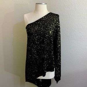 Sparkly one shoulder poncho blouse